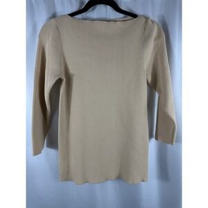 Lauren Ralph Lauren Women's Beige Ribbed Boat Neck 3/4 Sleeve Sweater Top Size L
